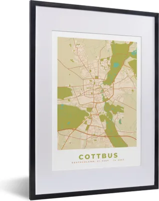 Produktbild von MuchoWow® Gerahmtes Poster Karte - Cottbus - Jahrgang - Karte 30x40 cm - Poster mit Schwarzem Bilderrahmen Wandposter Rahmen Foto Bilder - Wandposter Schlafzimmer