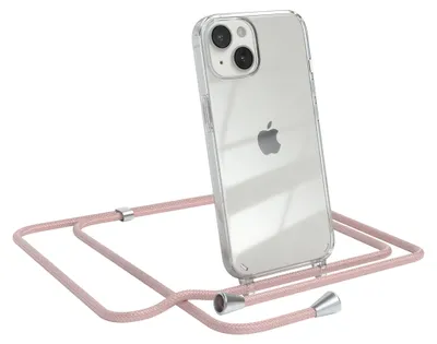 Produktbild von EAZY CASE Handykette kompatibel mit Apple iPhone 14, Handyhülle mit Umhängeband, Handykordel, Schutzhülle Clear, Band in Rosa
