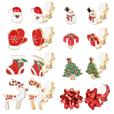 Productafbeelding van Solidchoice - 8 Paar Kerstoorbellen - Clips voor Vrouwen en Kinderen - Geen Piercing