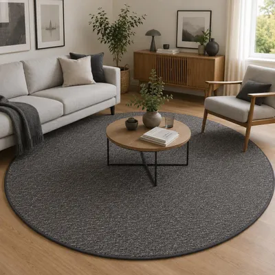Produktbild von Schlingen Designer Teppich Rund Niva Anthrazit, Größe:240 cm Rund