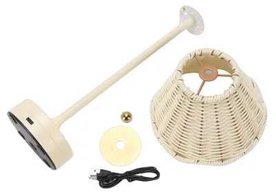 Image de Lampe de table vintage LED, abat-jour en osier tressé, 3 couleurs, sans fil, idéale comme lampe de bureau, lampe de chevet ou veilleuse, avec intensité lumineuse réglable, pour la décoration de chambre, couleur blanche