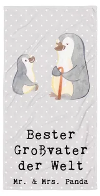 Produktbild von Mr. & Mrs. Panda Handtuch Pinguin Bester Großvater der Welt - Grau Pastell - Geschenk, Kleinigkeit, Geschenkidee, Opa, Badehandtuch, Duschhandtuch, Strandtuch, Enkelkind