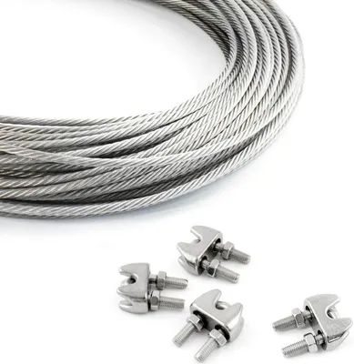 Produktbild von DRAHTSEIL EDELSTAHL + 4 SEILKLEMMEN 2mm 30 Meter 7x7 Edelstahlseil Seil Stahlseil