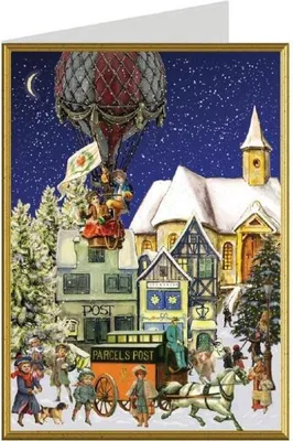 Image de Carte de Noël avec motif de montgolfière, 17,6 x 12,5 cm, sur le thème de l'hiver