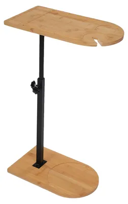 Image de Table d'appoint en forme de C, en bambou, réglable en hauteur de 42 à 82 cm, dimensions du plateau : 40 x 22 cm, dimensions du pied : 36 x 22 cm, capacité de charge : 40 kg