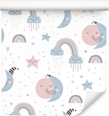 Produktbild von 10m VLIES TAPETE Rolle Kinderzimmer Monde Sterne Nacht Wolken Herzen XXL