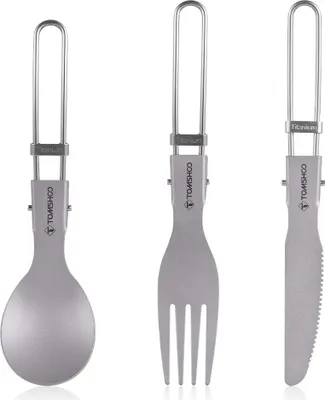 Produktbild von TOMSHOO Titan-Besteck Set mit Messer, Gabel und Löffel Leichtes Titan-Campingbesteck-Set mit Tragetasche für Reisen, Picknicks und Wanderungen