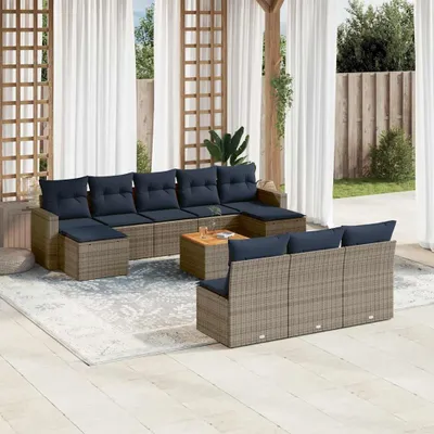 Image de Maison Exclusive - Ensemble de salon de jardin 11 pièces avec coussins, gris, polyrotin