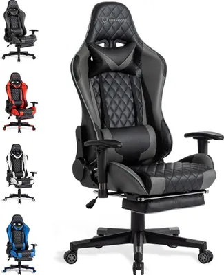Produktbild von FOXSPORT Gaming Stuhl Ergonomisch-Schreibtischstuhl-Höhenverstellbar Bürostuhl-Computerstuhl für Erwachsene Mädchen Junge-Chefsessel-Drehstuhl-Grau