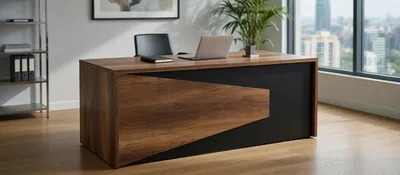 Productafbeelding van Modern bureau van hout met een opvallend contrastrijk design
