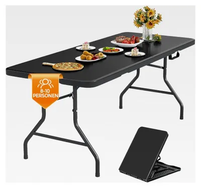 Produktbild von Klappbarer Gartentisch 180x74cm Campingtisch Wetterfest Tragbar Platzsparend Stabil Klapptisch für Garten, Terrasse und Balkon, schwarz