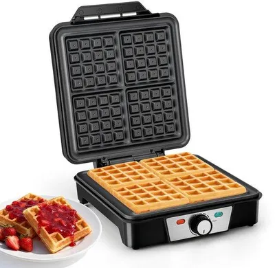 Obrázek produktu pro Waflovač, nepřilnavý povrch, 1200 W, pro 4 belgické vafle, nastavitelná teplota, nerezová ocel, kompaktní design