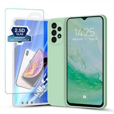 Produktbild von Liquid Silikon Hülle für Samsung Galaxy A23 5G - Farbe: Türkis + 9H Displayglas - Modellkompatibilität: Für Samsung Galaxy A23 5G