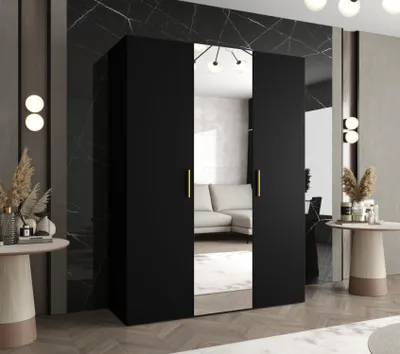 Produktbild von Kleiderschrank mit Spiegel HELMA 2 150 cm - schwarz / goldene Griffe
