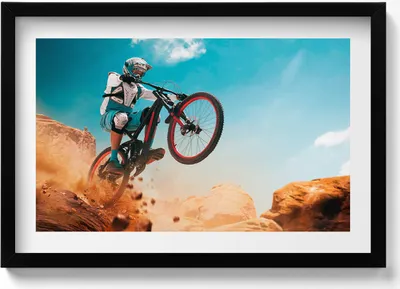 Produktbild von Mit dem Motorrad durch die Wüste– Wandbild mit Rahmen – Gerahmtes Bild  – Wanddekoration – 60x40 cm –  Schwarz Rahmen