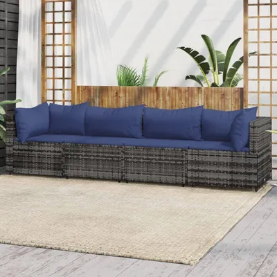 Produktbild von 2024 Moderne Gartensofas 4-tlg. Garten-Lounge-Set mit Kissen Grau Poly Rattan 314430
