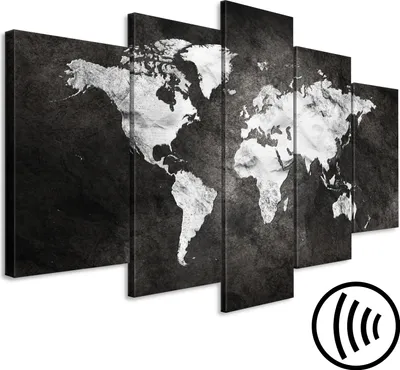 Produktbild von Akustikbild Weltkarte 200x100 cm Bilder Akustikschaum Hochleistungsschallabsorber Schallschutz Leinwand 5 tlg Wandbild Raumakustik Schalldämmung Beton k-A-0430-b-m
