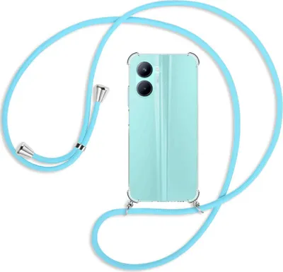 Produktbild von Handykette Backcover-Schutzhülle mit Band (Metall silberfarben) für Realme C33 (RMX3624, 6.5'') - himmelblau