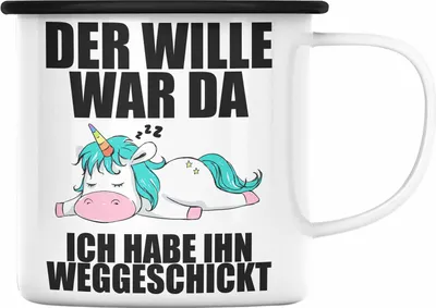 Produktbild von Trendation - Emaille Tasse mit Sprüch Kollegin Mitarbeiter Geschenk Arbeitskollege Einhorn (Schwarz)