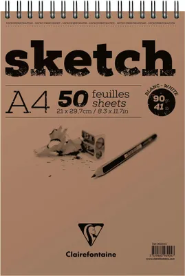 Produktbild von Clairefontaine 5x Sketch, Skizzenblock A4 mit Doppelspirale 50 Blatt Weiß 96904C