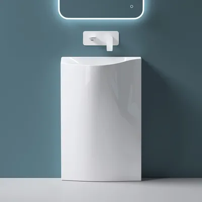 Produktbild von Mai & Mai Design Standwaschbecken freistehend weiß, aus Mineralguss, Waschtisch BTH: 55x34x83cm Col37