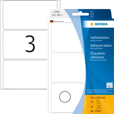 Produktbild von Vielzwecketiketten weiß 52x100 mm Papier matt 96 St.