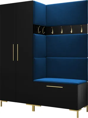 Produktbild von MIRJAN24 Garderoben-Set Zilion I, Garderobe mit 4 Stück Gepolstertes Wandpaneel Pag 84x42 und 3 Stück 42x42 (Schwarz + Gold, Manila 26)