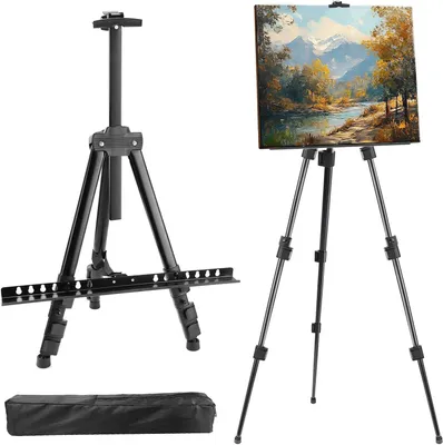 Produktbild von Verstellbarer Staffelei – Künstlerstaffelei – Zum Skizzieren und Malen – Leichtes Aluminium – 43-168 cm – Schwarz