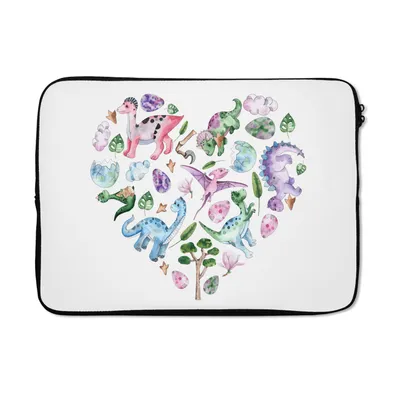 Produktbild von MuchoWow® Laptop Hülle 13 Zoll Kinderzimmer - Muster - Dinosaurier - Mädchen - Kinder - Rosa - Kinder Laptoptasche - Laptophülle - Sleeve - Rundumschutz