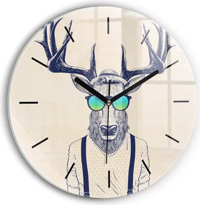 Produktbild von Wallfluent Wanduhr – Stilles Quarzuhrwerk - Uhr Dekoration Wohnzimmer Schlafzimmer Küche - Zifferblatt mit Striche - schwarze Zeiger - 30 cm - Abstrakte Hirsche