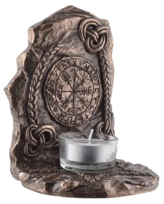 Teelichthalter Vegvisir Wikingerkompass, bronzefarben, 12x11x15 cm