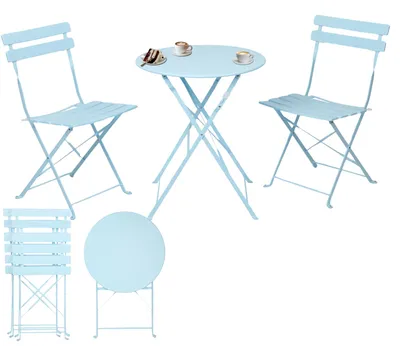 Obrázok produktu pre Albatros bistro set 3-dielny modrý - bistro stôl s 2 stoličkami - skladacie stoličky a stôl z robustného kovu - ideálny ako súprava balkónového alebo záhradného nábytku v modernom dizajne