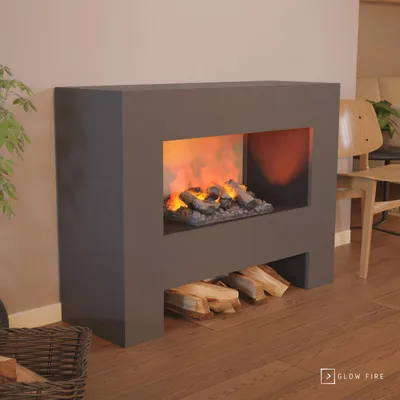 Produktbild von GLOW FIRE Elektrokamin 'Fallada' | Wasserdampf Kamin mit OMC 500 inkl. Holz in schwarz als Raumteiler | HxBxT: 90x120x40 cm