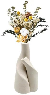 Image de Vase en céramique, lot de 2, couleur beige, style minimaliste nordique, idéal pour les fleurs, la décoration et le salon
