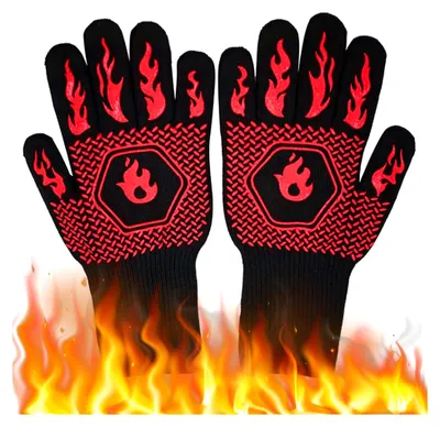 Produktbild von Hitzebeständige Grillhandschuhe bis 800°C für Backen, Grillen und Küche (Schwarz)