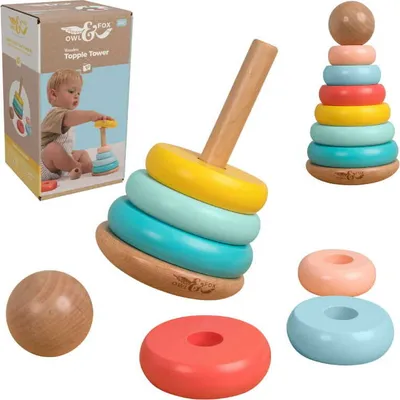 Zdjęcie produktu dla Sowa i lis Drewniana wieża-piramida Montessori Puzzle 12m+
