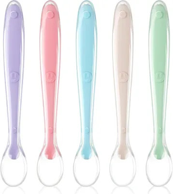 Produktbild von Vicloon Babylöffel, 5 Stück Baby Fütterlöffel aus Extra Weich Silikon, BPA Frei, Breilöffel Lang, Säugling Beikost Esslöffel für Baby & Kleinkind Säugling Kinder ab 4 Monate