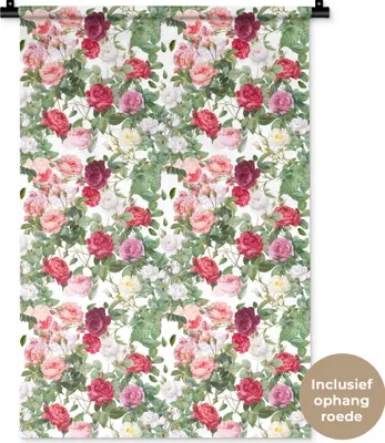 Produktbild von MuchoWow® Wandteppich Wandbehang Rosen - Muster - Pastell 60x90 cm Tapisserie Dekoration Wandtuch - Foto-Teppich - Abwaschbar
