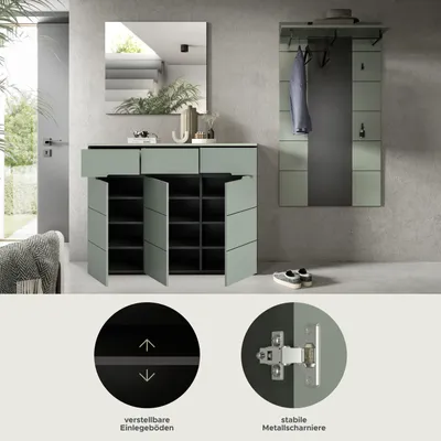 Produktbild von Canu Garderobenmöbel Set C9 staubgrün, dunkelgrau.