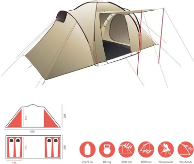 Produktbild von GRAND CANYON ATLANTA 4/ Familienzelt für 4 Personen/ zwei seperate Schlafkabinen/ großer Mittelraum mit Stehhöhe/ 2 Eingänge/ Ideal für Familien und Gruppen/ für Camping/ Festival