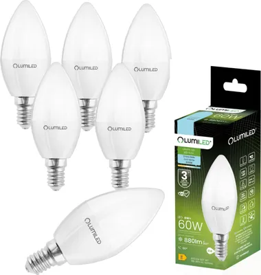 Produktbild von LUMILED LED Lampe 6 Stück Set E14 B35 Kerzenlampe 8W ersetzt 60W 230V 880lm 6500K Kaltweiß Nicht Dimmbar für Kronleuchter und Deckenlampe Kerze Leuchtmittel Kerzenform