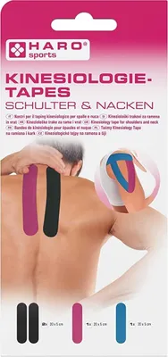 Produktbild von HARO Kinesiologie-Tapes "Schulter & Nacken" farbig sortiert 4 Stück