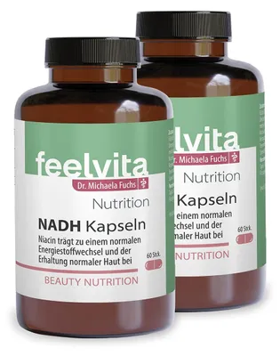 Produktbild von Genius Feelvita Nutrition NADH-Kapseln mit Niacin, Zink, Vitamin A & Vitamin B2- für einen normalen Energiestoffwechsel - 120 Kapseln, 4-Monatsvorrat