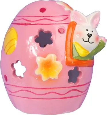 Zdjęcie produktu dla Różowy Lampion Ceramiczny w Kształcie Jajka z Zajączkiem na Świeczkę Tealight