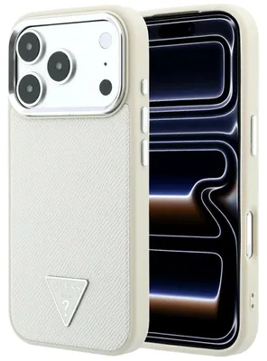 Obrázok produktu pre Púzdro Guess s reliéfnym logom trojuholníka, kompatibilné s modelmi iPhone 18 Pro / 17 Pro, farba: béžová