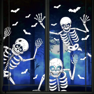 Obrázok produktu pre Samolepky na okná na Halloween, opakovateľné, s motívom lebky. Dekoračné samolepky na okná na Halloween, vhodné na zdobenie