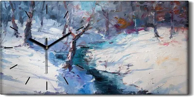 Produktbild von Wandkunst Leinwand Bild Uhr Geräuschlos Kunstdruck 60x30 Ölgemälde Winter Wald - schwarze Hände