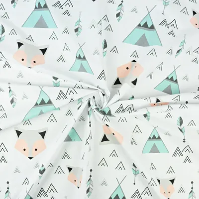 Produktbild von Baumwolle 100% Füchse mint-aprikose mit Tipi auf weißem Hintergrund