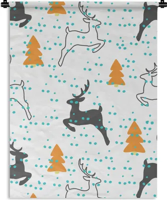 Produktbild von MuchoWow® Wandteppich Wandbehang Hirsche - Muster - Baum 60x80 cm Tapisserie Dekoration Wandtuch - Decke - Wandtücher - Wohne