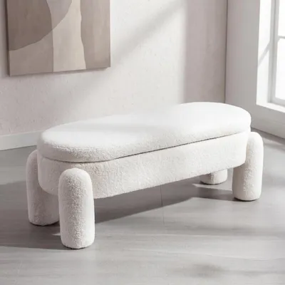 Produktbild von Sitzhocker mit Stauraum 114cm Weiß Teddystoff